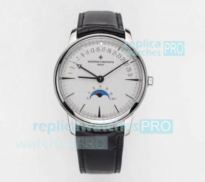 Swiss Replica Vacheron Constantin Patrimony Moonphase Retrograde Date Men’s Watch SS White Dial